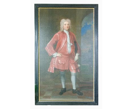 Charles Jervas&nbsp;(1675-1739) A very fine Portrait of a Gentleman standing full length, wearing a long grey powdered wig an