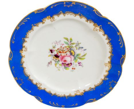 An attractive 12 piece hand painted English Dessert Service, with 9 plates, 24cms (9"), and 3 comports, each decorated with f