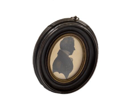 19th Century English School Oval miniature Silhouette Profile Portrait of Thomas Williams, a Gentleman facing right with bron