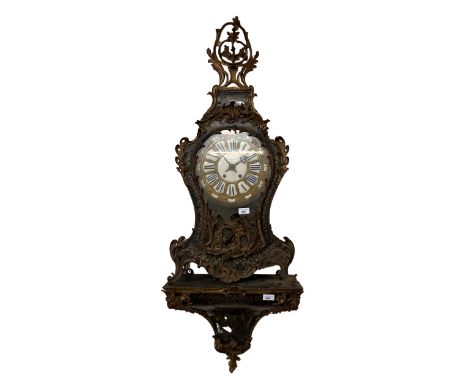 A fine quality 18th Century French ebonised and brass inlaid&nbsp;boulle Bracket Clock, the pierced floral capital over shape