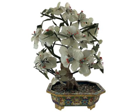 A very good Chinese Bonsai Ornament, with colourful faux bonsai in a very attractive octagonal cloisonne planter, with Greek 