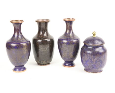 An attractive pair of Chinese cobalt blue cloisonné Vases, each with multiple scroll design, 24cms (9 1/2"), a similar dragon