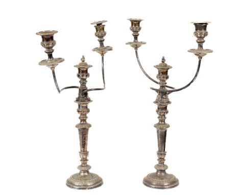 A very large pair of good quality two branch, three light plated Candelabra, decorated with shell motif, approx. 62cms high x