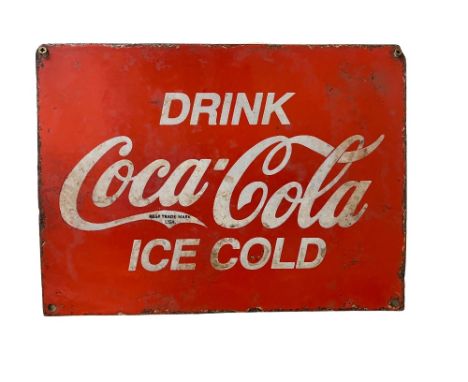 A Vintage enamel Advertisement&nbsp;Sign, for "Drink Dr. Pepper," approx. 20cms x 60cms; together with "Drink Coco Cola - Ice