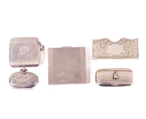 A good Chester machine turned silver Vesta Case, c. 1919, a two compartment silver Sovereign and half Sovereign Case, a flora