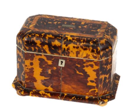 A 19th Century tortoishell&nbsp;two compartment Tea Caddy,&nbsp; with ball feet. (1) Note: This item is antique and CITES app
