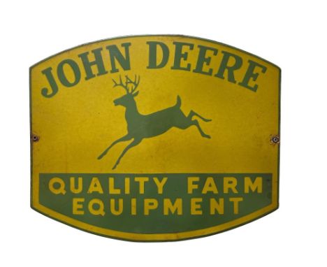 A Vintage enamel Advertisement&nbsp;Sign, for "John Deere Quality Farm Equipment," approx. 33cms x 41cms (shaped design); "Fo