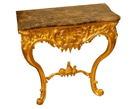 An exceptional pair of finely carved giltwood&nbsp;Console Tables, in the George III - Thomas Chippendale manner, each with a