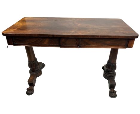 A fine quality William IV Irish rosewood Library Table,&nbsp;in the manner of Williams &amp; Gibton, the figured top over a f