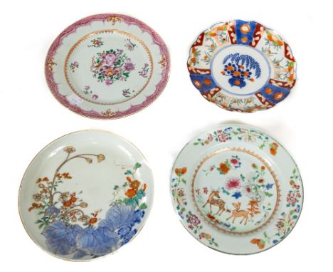 Three attractive&nbsp;19th Century hand painted&nbsp;Chinese&nbsp;Plates, and an Imari ditto. (4) 