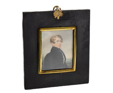 Attributed to Frederick Buck (1771-1839/40)  Miniature Portrait of James Greenfield, wearing a black jacket and cravat with l