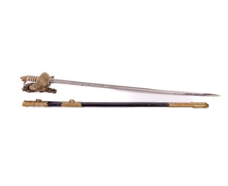 A late 19th Century Naval Officers Sword,&nbsp; retailed by James Cracknell, Queen Street, Portsea, the engraved blade with C