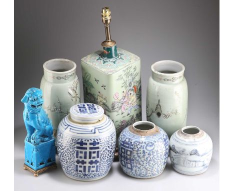 A GROUP OF CHINESE PORCELAIN A GROUP OF CHINESE PORCELAIN, comprising: A PAIR OF FAMILLE ROSE VASES, painted with prunus and 