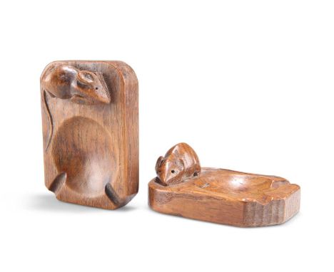 ROBERT THOMPSON OF KILBURN, TWO MOUSEMAN OAK ASHTRAYS, CIRCA 1940S ROBERT THOMPSON OF KILBURN, TWO MOUSEMAN OAK ASHTRAYS, CIR