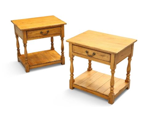 A PAIR OF PERIOD STYLE OAK OCCASIONAL TABLES A PAIR OF PERIOD STYLE OAK OCCASIONAL TABLES, each fitted with a drawer and rais