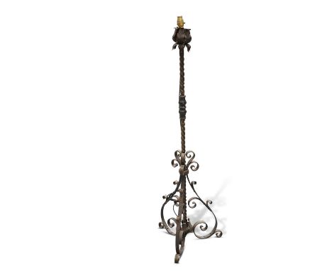 A GILDED WROUGHT IRON STANDARD LAMP, PROBABLY SPANISH, LATE 19TH CENTURY A GILDED WROUGHT IRON STANDARD LAMP, PROBABLY SPANIS