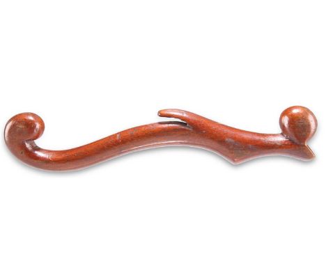 A VICTORIAN MAHOGANY KNITTING STICK A VICTORIAN MAHOGANY KNITTING STICK, of scroll form. 19cm long