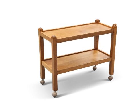ROBERT THOMPSON OF KILBURN, A MOUSEMAN OAK TEA TROLLEY ROBERT THOMPSON OF KILBURN, A MOUSEMAN OAK TEA TROLLEY, with two shelv