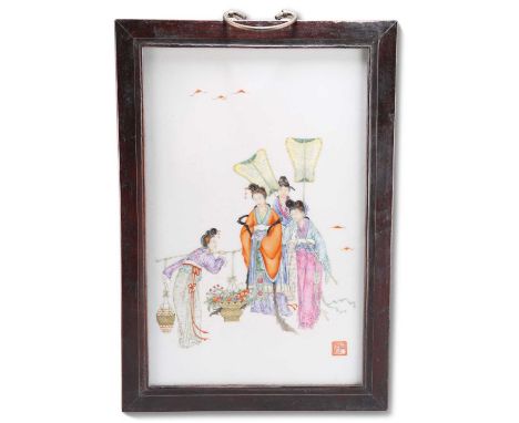 A CHINESE FAMILLE ROSE PLAQUE, REPUBLICAN PERIOD A CHINESE FAMILLE ROSE PLAQUE, REPUBLICAN PERIOD, rectangular, enamel decora