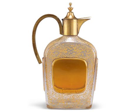 AN ART NOUVEAU MOSER AMBER GLASS PITCHER AN ART NOUVEAU MOSER AMBER GLASS PITCHER, enamel painted with scrollwork and with an