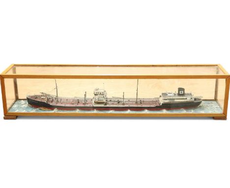 A CASED SHIP DIORAMA OF M/T FERNCASTLE A CASED SHIP DIORAMA OF M/T FERNCASTLE, the model of the Norwegian merchant tanker on 