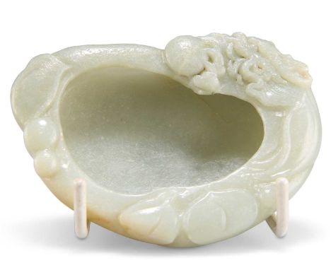 A CARVED JADE DRAGON BRUSH WASHER A CARVED JADE DRAGON BRUSH WASHER. 9cm by 6.5cm