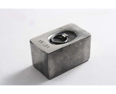 A RARE EARLY 20TH CENTURY PLATED METAL VESTA BOX  in the form of a 56 lb weight with ring handle;  1.7"  (4 cms) long