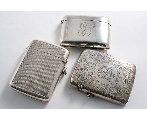 A LARGE ENGINE-TURNED VESTA CASE with a gilt interior & suspensory ring, by John Henry Hill, London 1919 together with a larg