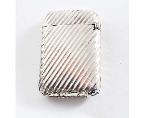 A FRENCH "NAUGHTY NINETIES" VESTA CASE with diagonal fluting and a concealed enamelled portrait of a masked dancing girl, bar
