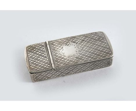 AN EARLY VICTORIAN SCOTTISH VESTA CASE incorporating a tinder box & a cigar cutter at one end, with engine-turned decoration,