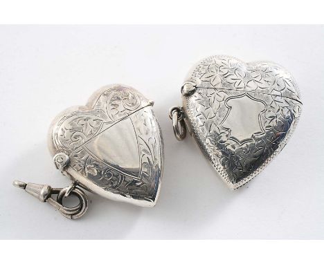 A LATE VICTORIAN ENGRAVED, HEAT-SHAPED VESTA CASE with suspensory ring, by Messrs. Gammage, Birmingham 1898 and a similar lat