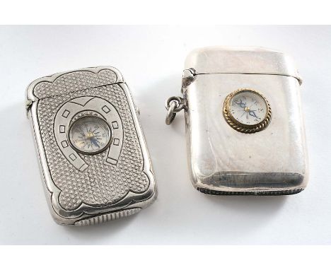 AN EDWARDIAN VESTA CASE  inset with a small compass, gilt interior & suspensory ring, by R. Martin & E. Hall, Chester 1909 an