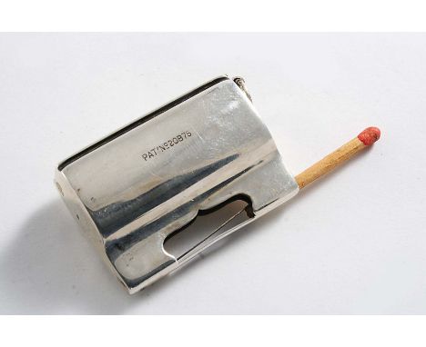 A "PATENT" VESTA CASE with the facility to dispense one match at a time, with slide-out metal suspensory ring & patent no. "2