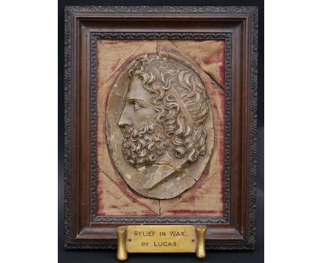A 19th century framed wax relief portrait by Richard Cockle Lucas (1800-1883). Depicting a Classical style head profile with 