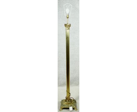 A brass Corinthian column standard lamp. H.154cm 