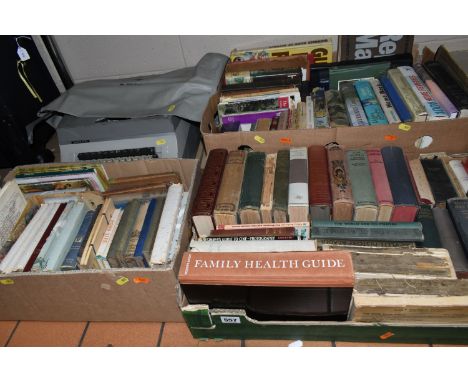 THREE BOXES OF BOOKS, MAPS &amp; A TYPEWRITER, containing over ninety miscellaneous book titles in hardback and paperback for