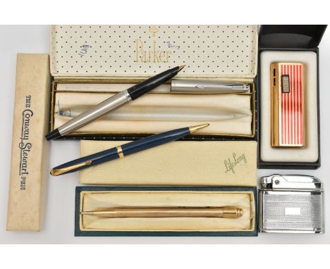 AN ASSORTMENT OF ITEMS, to include a rolled gold 'Lifelong' pencil, a 'Conway Stewart' pencil, a 'Parker fountain pen, a 'Roy