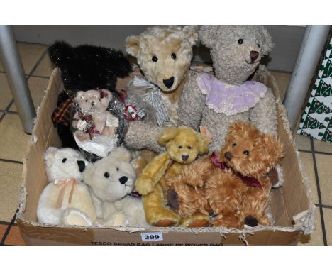 ONE BOX OF TEDDY BEARS, to include Russ Bears 'Gregory', 'Blair' and 'Sparky', a Trudy's Treasury Of Toys  jointed bear, an u