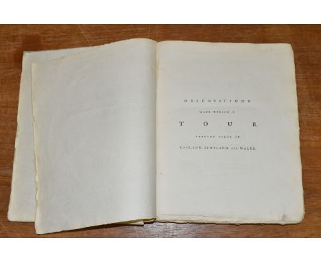 (Attributed to) SULLIVAN; Richard, Sir. Observations Made During A Tour Through Parts Of England, Scotland And Wales, Printed