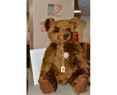 STEIFF BEAR 55 PB 1902 REPLICA, a boxed limited edition 02518/7000, plush reddish brown mohair, jointed bear, stitched nose a