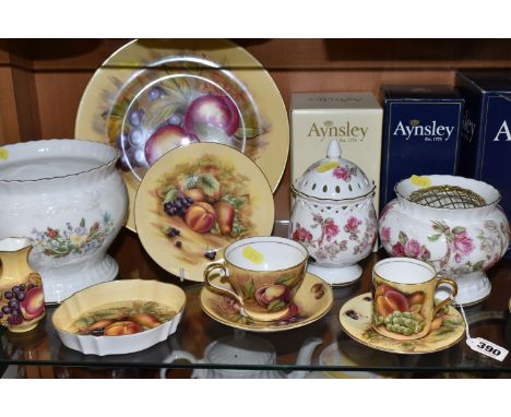 FOURTEEN PIECES OF AYNSLEY BONE CHINA, four pieces boxed, comprising in Orchard Gold pattern: a coffee can and saucer, a hexa