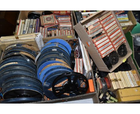FIVE BOXES containing a large collection of PATHESCOPE 9.5mm Safety Film Reels (different spool sizes), to include a Pathésco