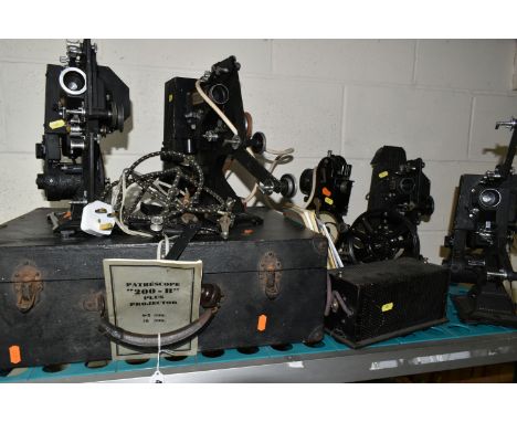 FIVE VINTAGE PATHESCOPE CINE PROJECTORS, one has a 9.5mm reel attached, they may all be 9.5mm, for spares or repair