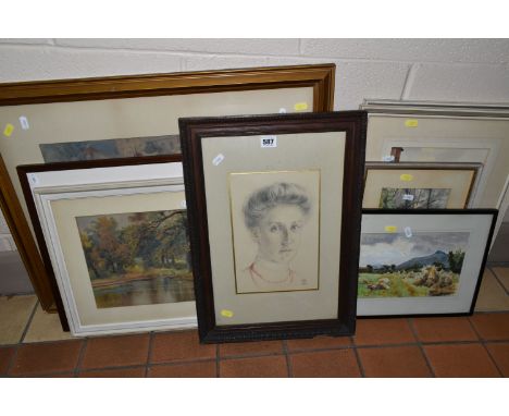 M.L.A. BOGGIS (18TH-19TH CENTURY)  NINE FRAMED PICTURES, watercolours to include a view of a fishing village, signed and date