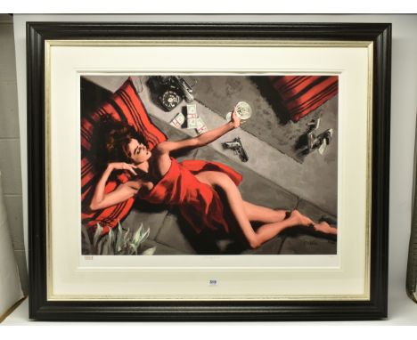GLEN ORBIK (AMERICA 1963-2015) 'BLACKMAILER', a limited edition print on paper depicting a birds eye view of a scantily clad 