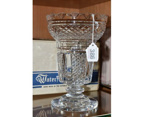 A BOXED WATERFORD CRYSTAL 'HIBERNIAN' PATTERN  VASE, 61423-ND 227, height 21.5cm (1) (Condition Report: box has creases and s