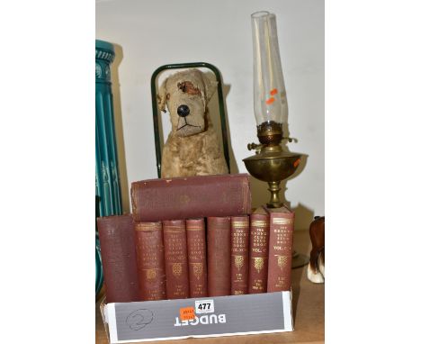ONE BOX OF BOOKS AND A PEDIGREE 'IRISH TERRIER' PUSH-A-LONG WALKER, comprising nine volumes of The Kennel Club Calendar and S