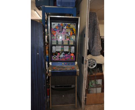 AN ACE COIN EQUIPMENT VINTAGE SLOT MACHINE with 'Warlord' graphics and mechanism, width 53cm x depth 55cm x height 188cm