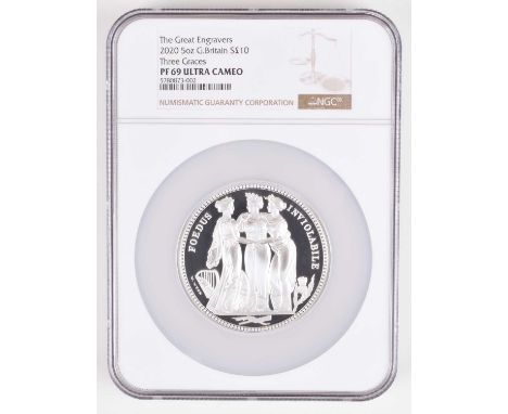 2020 Royal Mint, UK Five-Ounce Silver Proof Coin, Great Engravers II - The Three Graces. Queen Elizabeth II, Royal Mint, Ten 