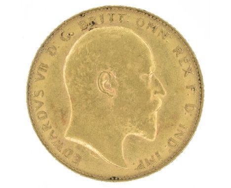 King Edward VII, Sovereign, 1909. King Edward VII, Sovereign, 1909, Bare head r. R. St. George and dragon, London Mint, edge 